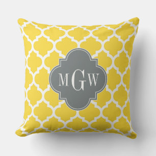 Pineapple Moroccan #5 Charcoal 3 Initial Monogram Cushion