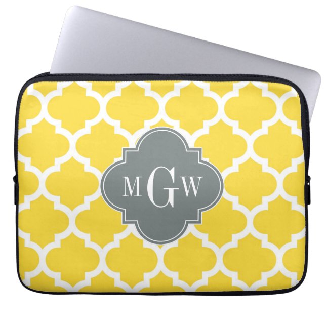 Pineapple Moroccan #5 Charcoal 3 Initial Monogram Laptop Sleeve (Front)