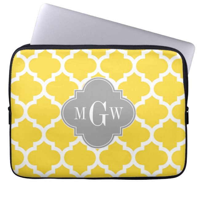 Pineapple Moroccan #5 Dk Grey 3 Initial Monogram Laptop Sleeve (Front)