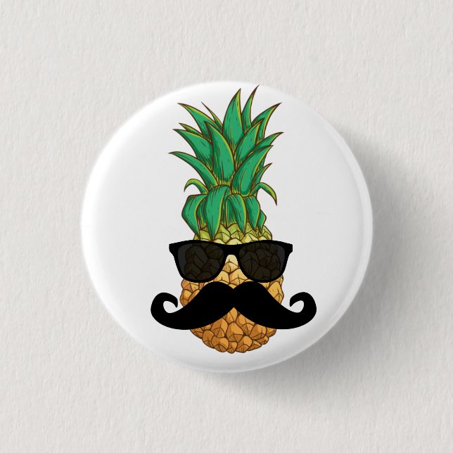 Pineapple moustache 3 cm round badge (Front)