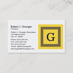 Pineapple, Navy Blue Greek Key #1 Framed Monogram Business Card