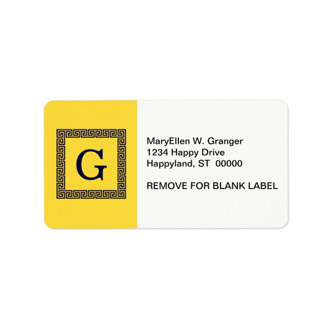 Pineapple, Navy Blue Greek Key #1 Framed Monogram Label (Front)