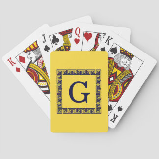 Pineapple, Navy Blue Greek Key #1 Framed Monogram Playing Cards