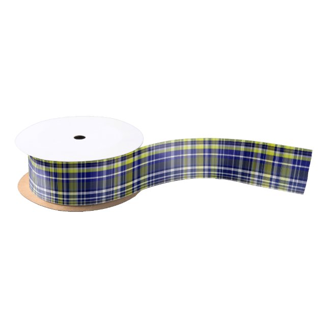 Pineapple Navy Blue White Preppy Madras Plaid Satin Ribbon (Spool)