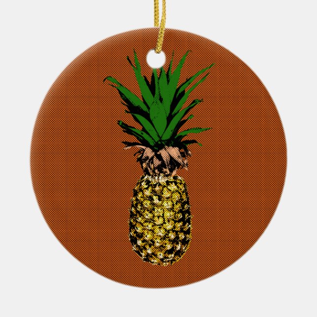 Pineapple Newsprint Ceramic Tree Decoration (Front)