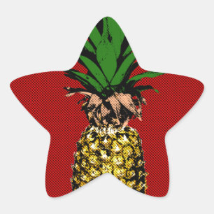 Pineapple Newsprint Image Star Sticker