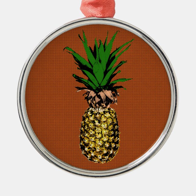 Pineapple Newsprint Metal Tree Decoration (Front)