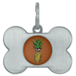 Pineapple Newsprint Pet Name Tag