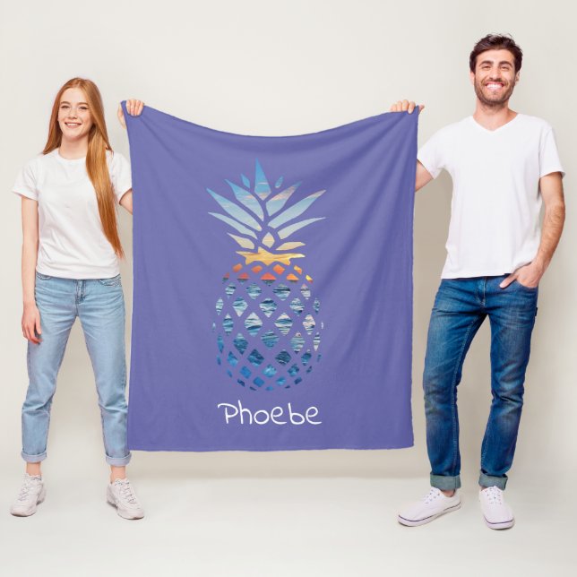 Pineapple Ocean Sunset Personalised Fleece Blanket (In Situ)