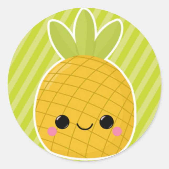 Pineapple on Green Stripes Classic Round Sticker (Front)