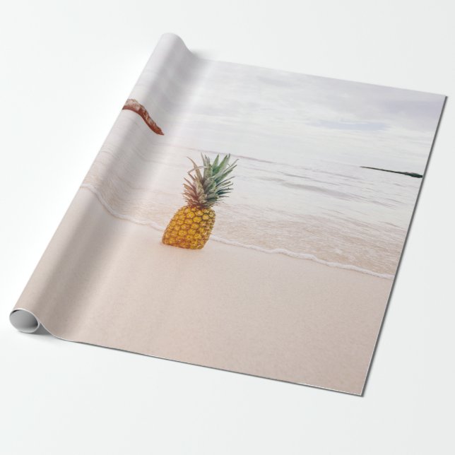 Pineapple on sand near beach wrapping paper (Unrolled)