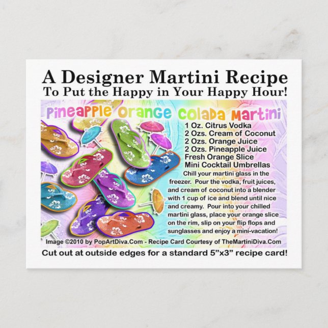 Pineapple Orange Colada Tropical Martini Recipe Postcard (Front)