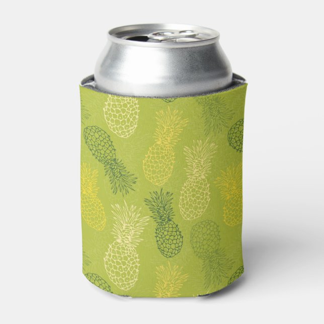 Pineapple Outline Pattern on Green Can Cooler (Can Front)