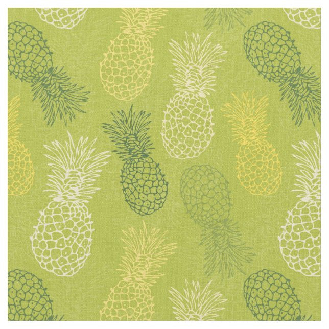 Pineapple Outline Pattern on Green Fabric (Close Up)