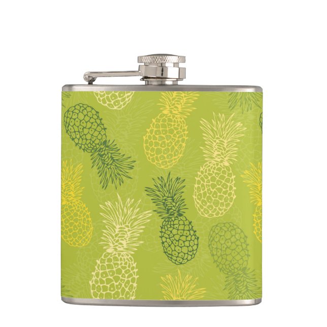 Pineapple Outline Pattern on Green Hip Flask (Front)