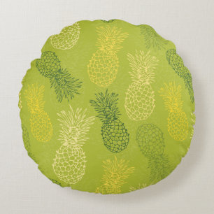 Pineapple Outline Pattern on Green Round Cushion