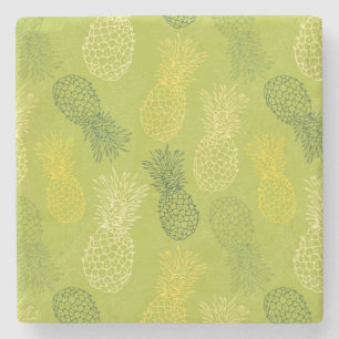Pineapple Outline Pattern on Green Stone Coaster