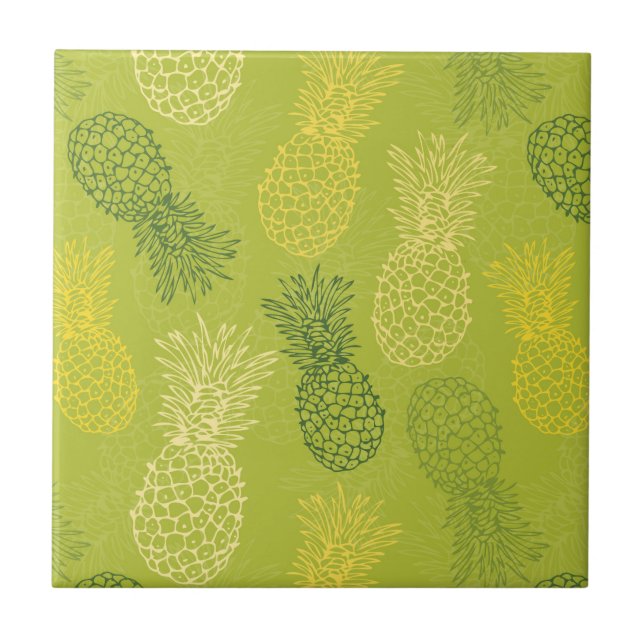 Pineapple Outline Pattern on Green Tile (Front)