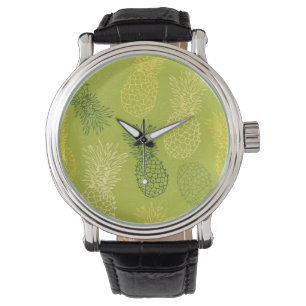 Pineapple Outline Pattern on Green Watch