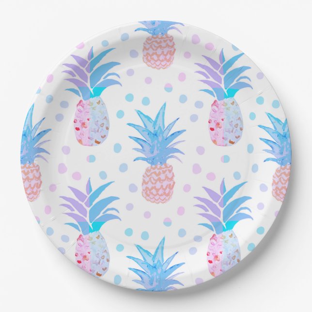 Pineapple Painting Tropical Napkins Paper Plate (Front)