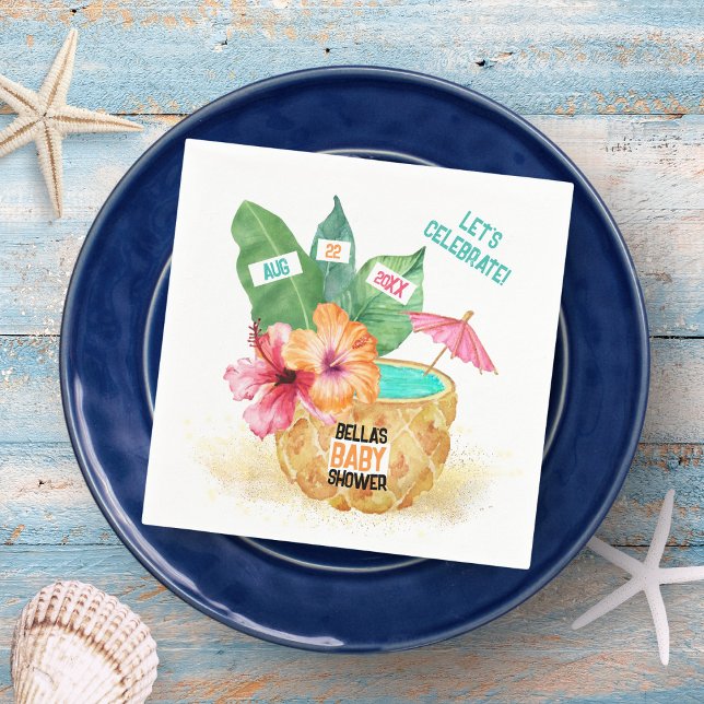 Pineapple Palm Hibiscus Tropical Beach Baby Shower Napkin (Creator Uploaded)