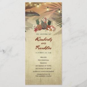 Pineapple Palm String Lights Beach Wedding Program Programme