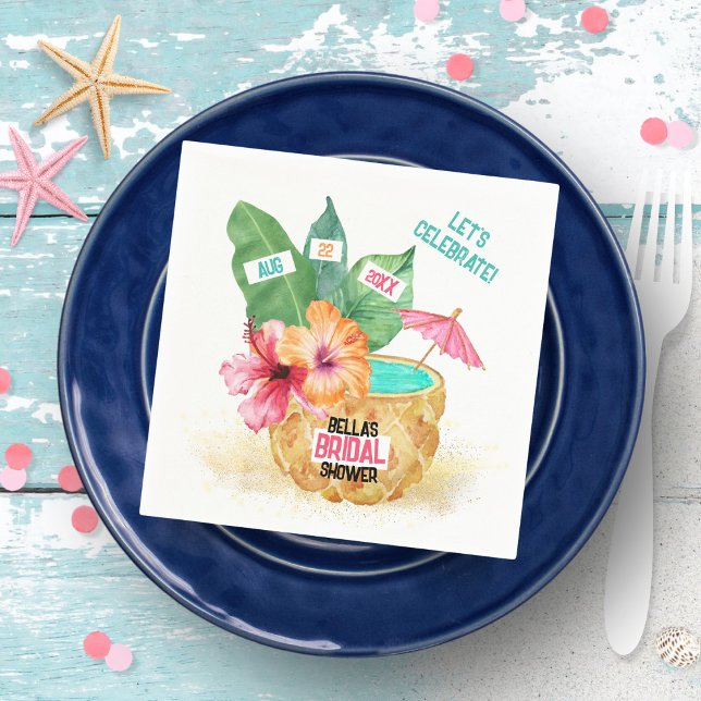 Pineapple Palm Tropical Beach Bridal Shower Napkin (Creator Uploaded)