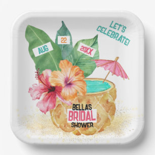 Pineapple Palm Tropical Beach Bridal Shower Paper Plate