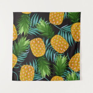 Pineapple Palms Black Tapestry