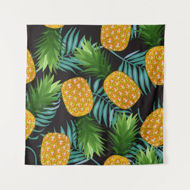 Pineapple Palms Black Tapestry (Front)