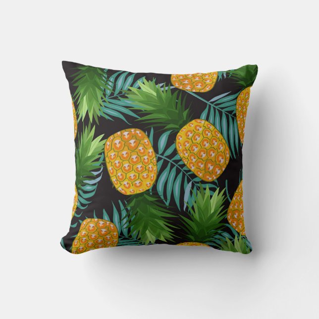 Pineapple Palms Black Tapestry Cushion (Front)