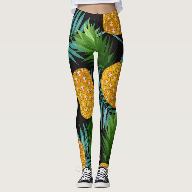 Pineapple Palms Black Tapestry Leggings (Front)