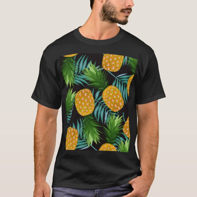 Pineapple Palms Black Tapestry T-Shirt (Front)