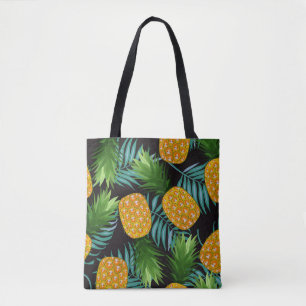 Pineapple Palms Black Tapestry Tote Bag