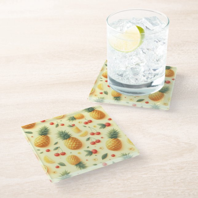 Pineapple Parade Glass Coaster (Angled)