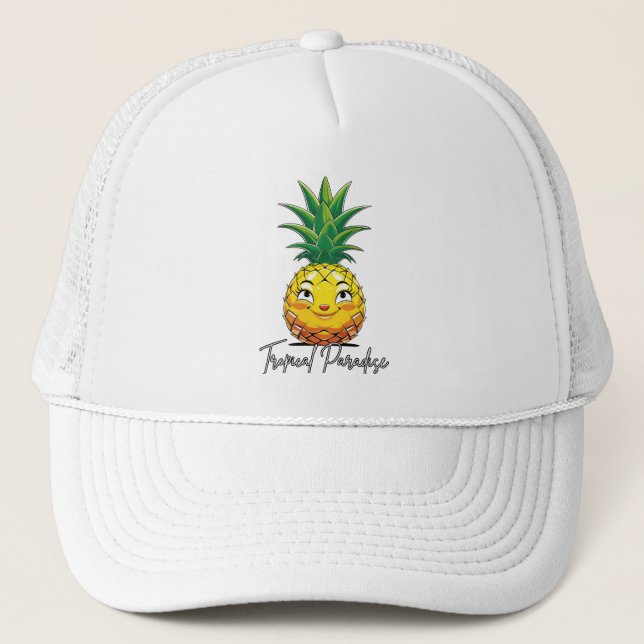 Pineapple Paradise Tropical Graphic Trucker Hat (Front)