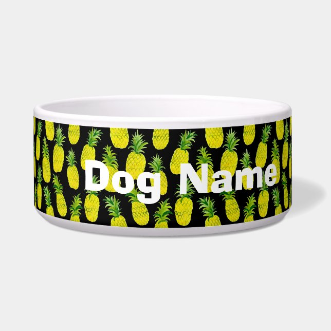 Pineapple Party Black Customised Pet Water or Food (Front)