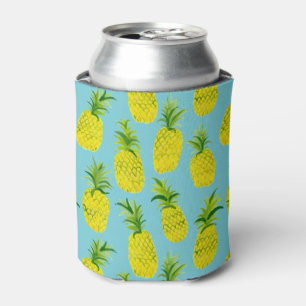 Pineapple party blue can cooler: add your own text cooler