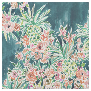 PINEAPPLE PARTY Lush Tropical Boho Floral Fabric
