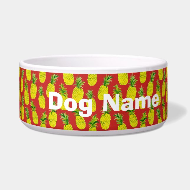 Pineapple Party Red Customised Pet Water or Food (Front)
