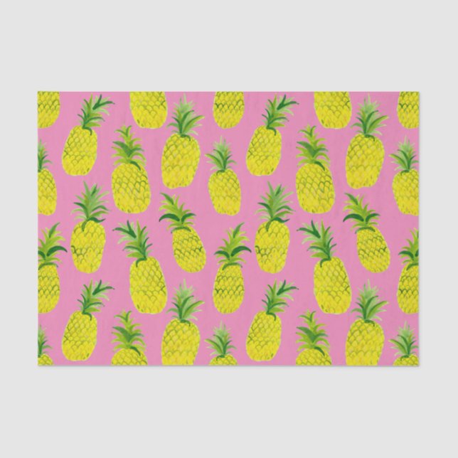 Pineapple Party Watercolor Pink Green Gift Tissue Paper (Front)