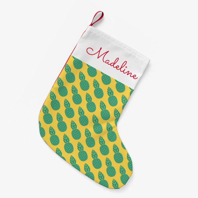 Pineapple Pattern | Add Your Initial Small Christmas Stocking (Front (Hanging))