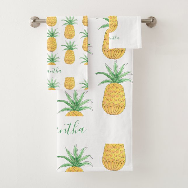 Pineapple Pattern Custom Name Bath Towel Set (Insitu)