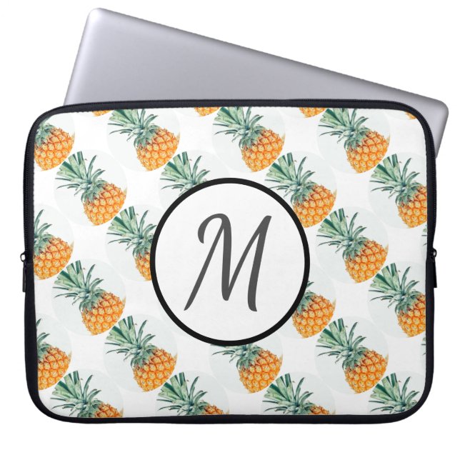 Pineapple Pattern Monogram Computer Laptop Sleeve (Front)