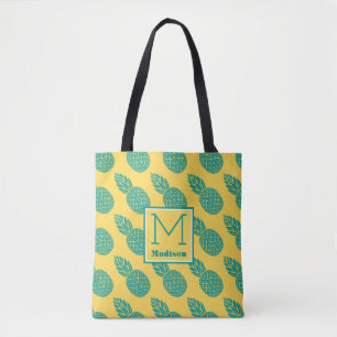 Pineapple Pattern Monogram Tote Bag
