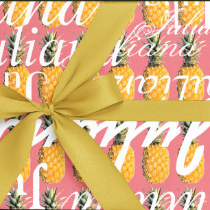 pineapple . pattern of names personalised wrapping paper