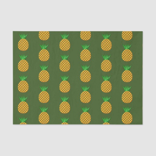 Pineapple Pattern On Green Background Tissue Paper (Front)