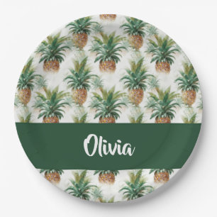 Pineapple pattern on white paper plate