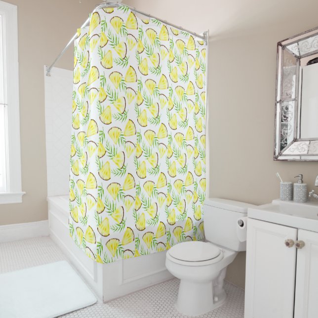 Pineapple Pattern Tropical Watercolor Chic Modern Shower Curtain (In Situ)