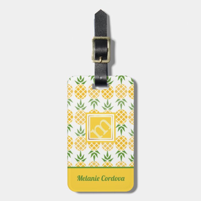 Pineapple Pattern-White, Monogram Luggage Tag (Front Vertical)